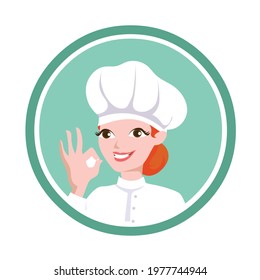 Chef woman guesturing ok sign vector logo isolated on white background