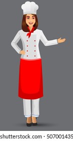 Chef woman illustration, cartoon cook icons, restaurant chef hats design template elements for your brochure, banner and web.