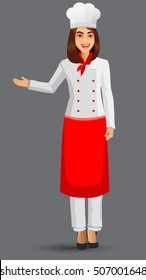 Chef woman illustration, cartoon cook icons, restaurant chef hats design template elements for your brochure, banner and web.