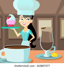 chef woman serving breakfast