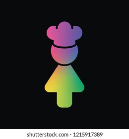 Chef woman simple silhouette. Kitchen icon. Rainbow color and dark background