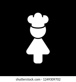 Chef woman simple silhouette. Kitchen icon. White icon on black background. Inversion