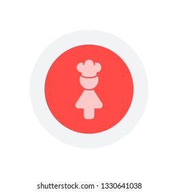 Chef woman simple silhouette. Kitchen icon. Icon in colored circle with gray bold border. Web button, modern flat design