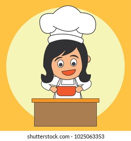 chef woman with the toque ready to cook. cartoon character. vector illustration