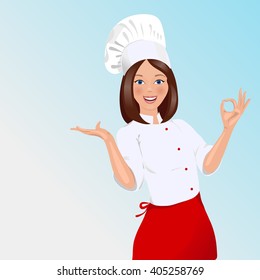 Chef Woman In Uniform. Vector Illustration. Clipart.