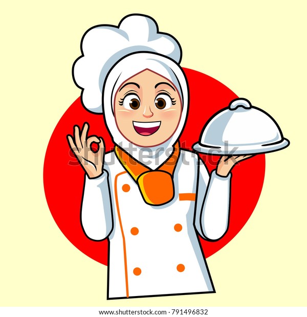 Chef Woman White Orange Colors Stock Vector Royalty Free 
