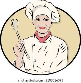 A chef woman who is holding a spatula