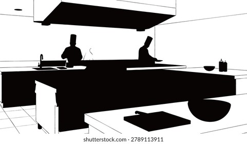 A chef is working in a busy kitchen, preparing delicious meals with skill and precision. Wearing a clean chef's uniform and hat, the chef carefully chops fresh ingredients, cooks dishes on the stove, and ensures that every plate is beautifully presented.