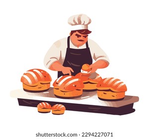 Chef working in kitchen, preparing fresh bread isolated