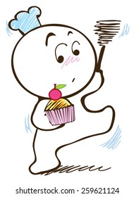 Chef working soft cake, He is pantomime, Cartoon vector character design cute and funny background white color.