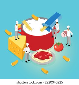 Chef working together Cooking Pasta isometric 3d vector illustration concept for banner, website, illustration, landing page, flyer, etc.