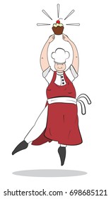 Chef-ballerina dances with a cupcake,Cartoon character, vector image,Cook in a red apron