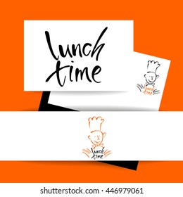 CHEF-COOK con la inscripción manuscrita LUNCH. Dibujo a mano cocinero-cocinero, texto a mano a la hora del almuerzo.Diseño de identidad conceptual para restaurante, café, cocinero jefe, chef, hora del almuerzo.Ilustración vectorial. 