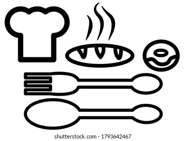 Cheff Utensils and Foods Logo vector in Black and White