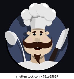 A chef's badge with a knife and ladle. Vector illustration.