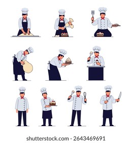 Chefs cooking, baking food and preparing meals