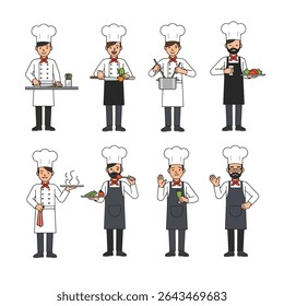 Chefs cooking food with hats and aprons