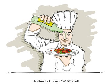 Chef's cooking in a restaurant kitchen.