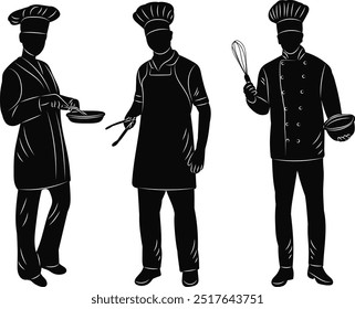 chefs cooking silhouette black vector