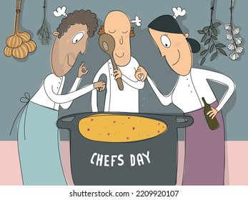 Chefs Cooking Together - Chefs Day Concept Illustration