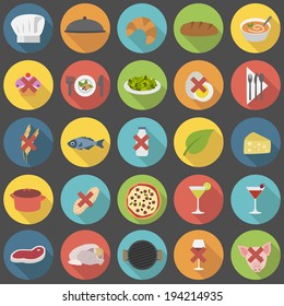 Chef's flat food icons for menus, restaurants and cooking