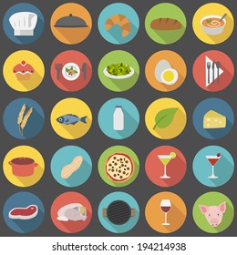 Chef's flat food icons for menus, restaurants and cooking