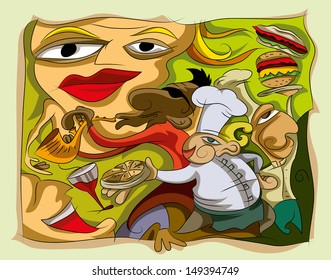 Chefs Food and Music Artwork, Vector