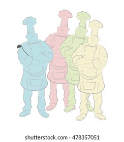 Chefs group. discussing recipes. vector illustration.