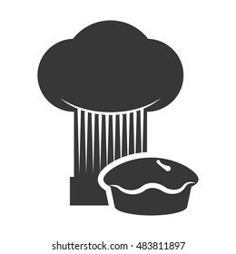 chefs hat and cake icon. Bakery food and shop theme. Isolated design. Vector illustration