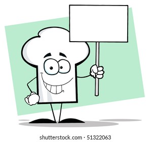 Chefs Hat Character Holding A Blank White Sign