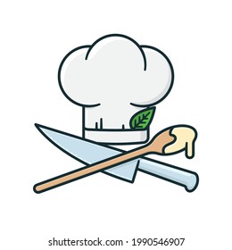 Sombrero de chef con cuchillo de cocina cruzado y cuchara de cocina ilustración vectorial aislada para el Día del Chefs el 20 de octubre