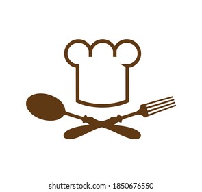 Sombrero del chef con cuchara cruzada y tenedor. Logo de Cutlery
