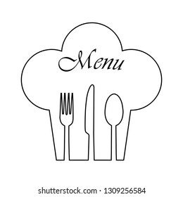 Chef's hat with Cutlery and Menu inscription, simple image