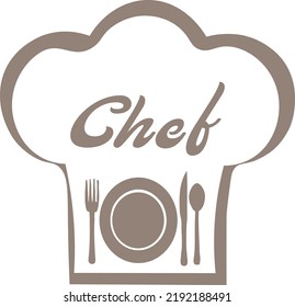 Chef's hat with cutlery, plate and chopping knife