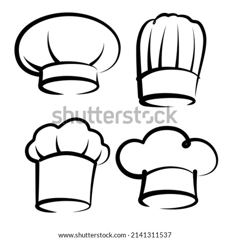 Chef's hat drawing set, restaurant symbol image, food menu