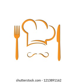 Chef's hat with fork and knife.  Conceptual illustration for logo or menu.