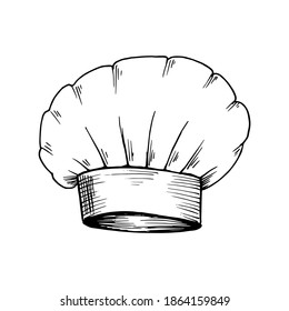 Chef's hat. Hand-drawn sketch isolated on white. Vector illustration.