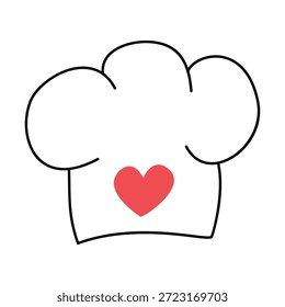 Sombrero de chef con corazón. Doodle, ilustración lineal