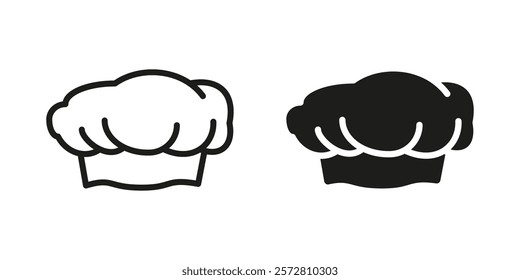 Chefs hat icon. Cook hat vector illustration. Baker cap symbol. Cooker professional uniform pictogram. Culinary or catering sign. Chef hat concept outline, line and black isolated on white background.