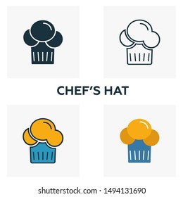 Chef'S Hat icon set. Four elements in diferent styles from fastfood icons collection. Creative chef's hat icons filled, outline, colored and flat symbols.
