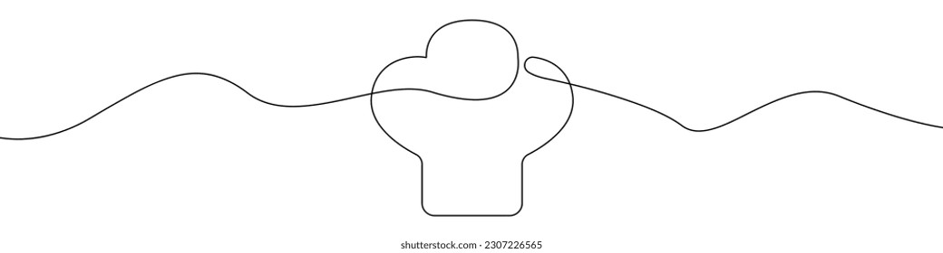 Chef's hat line continuous drawing vector. One line Chef's hat vector background. Chef's hat icon. Continuous outline of a Chef's hat. Black linear outline hats design.