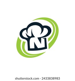 chef's hat logo with letter N concept	