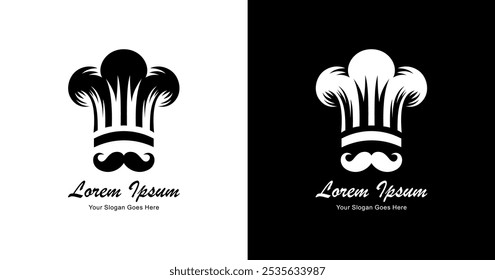 O design do logotipo do chapéu e bigode do chef é elegante e moderno