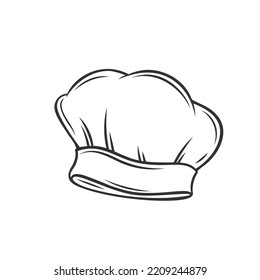 Chefs hat outline icon vector illustration. Line cap of professional cafe chef, restaurant cooker or baker cooking gourmet food, hand drawn bakery, culinary and catering service sketch symbol