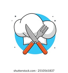 Chef's Hat with Silverware Vector Illustration. Cooking Concept Design