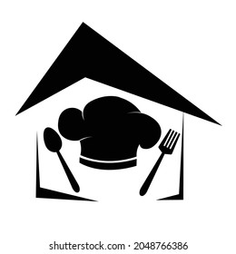 chef's hat, spoon and fork. vector logo