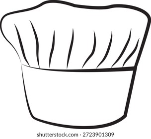 Kochmütze, Vektorgrafik. Minimalistisches schwarzes Tuchsymbol mit traditionellen hohen Falten einzeln auf weißem Hintergrund. Kulinarische Grafik für Restaurant-Logos, Bäckereimarken und Kochschuldesigns.