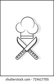 Chef's head with two knives, logo, vector image, flat design,outline style