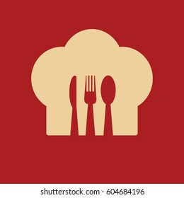 Chef's hood icon with fork,knife and spoon