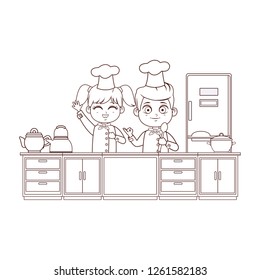Chefs kids cartoon brown lines